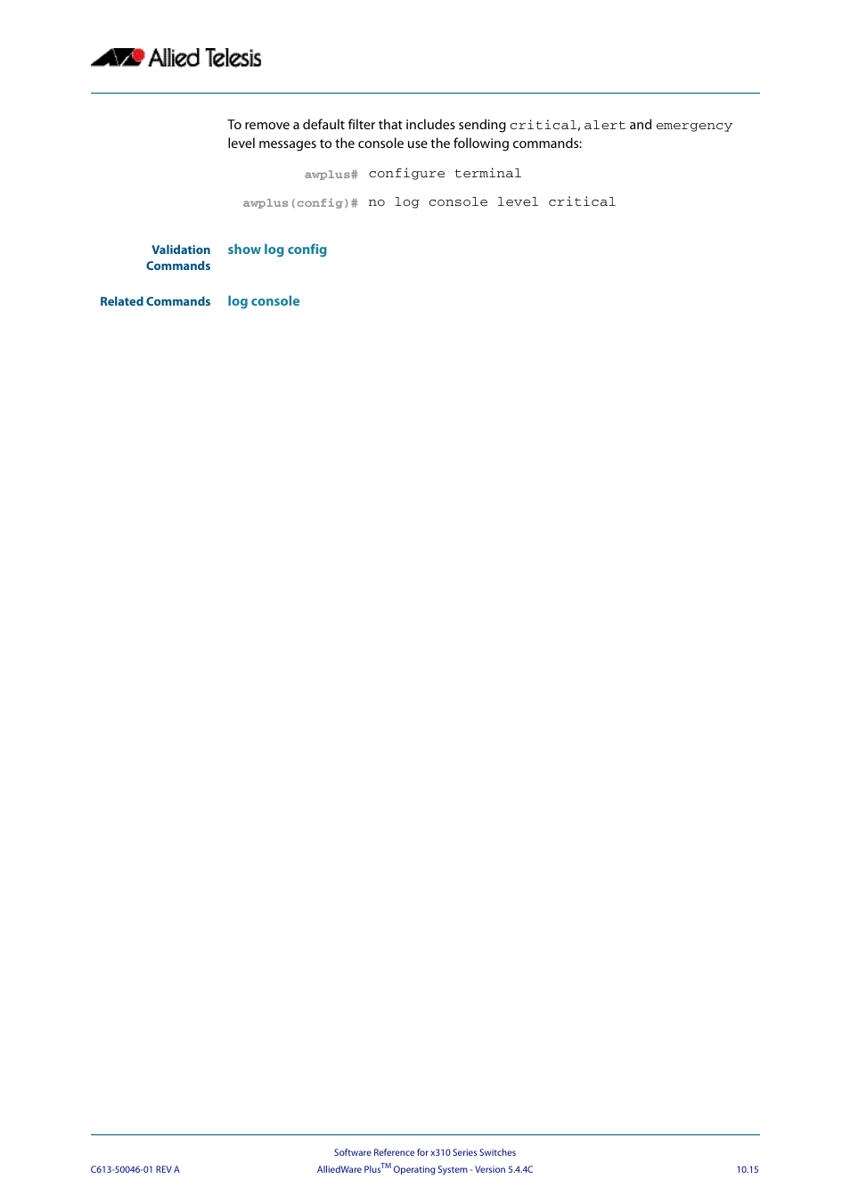 Allied Telesis AlliedWare Plus Operating System Version 5.4.4C (x310-26FT,x310-26FP,x310-50FT,x310-50FP) User Manual | Page 287 / 2220