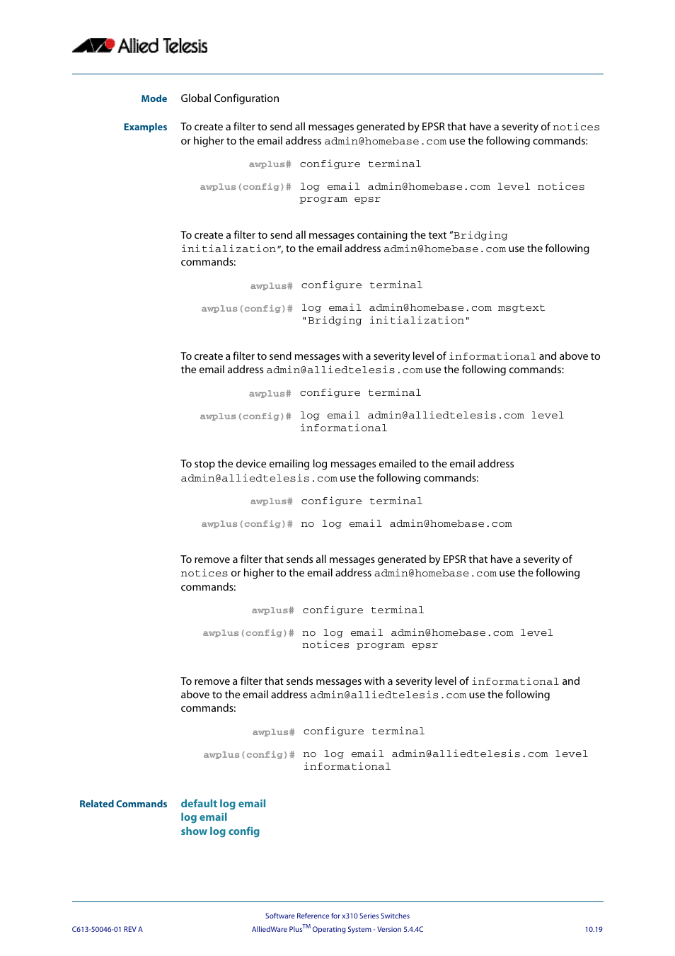 Allied Telesis AlliedWare Plus Operating System Version 5.4.4C (x310-26FT,x310-26FP,x310-50FT,x310-50FP) User Manual | Page 291 / 2220