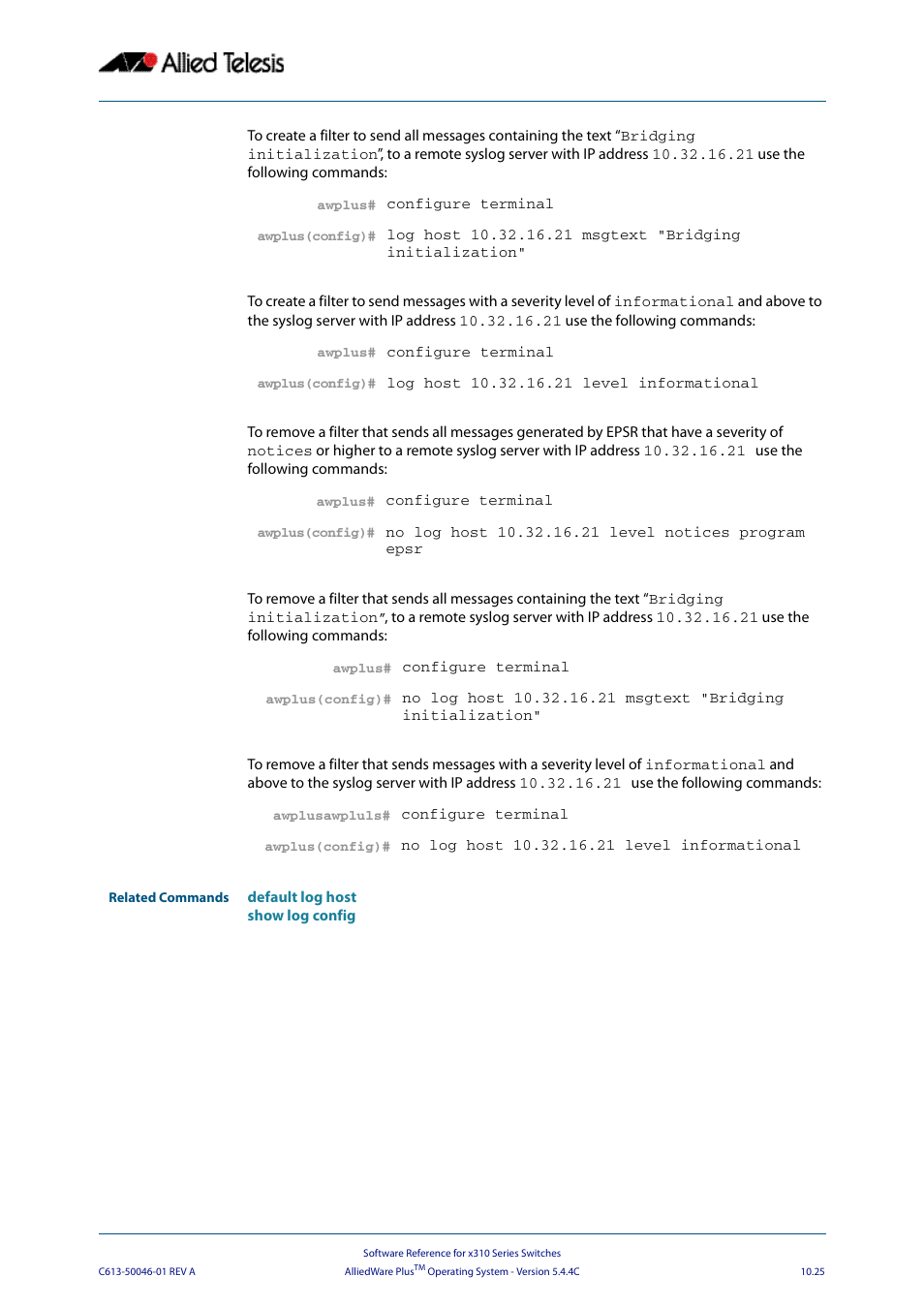 Allied Telesis AlliedWare Plus Operating System Version 5.4.4C (x310-26FT,x310-26FP,x310-50FT,x310-50FP) User Manual | Page 297 / 2220