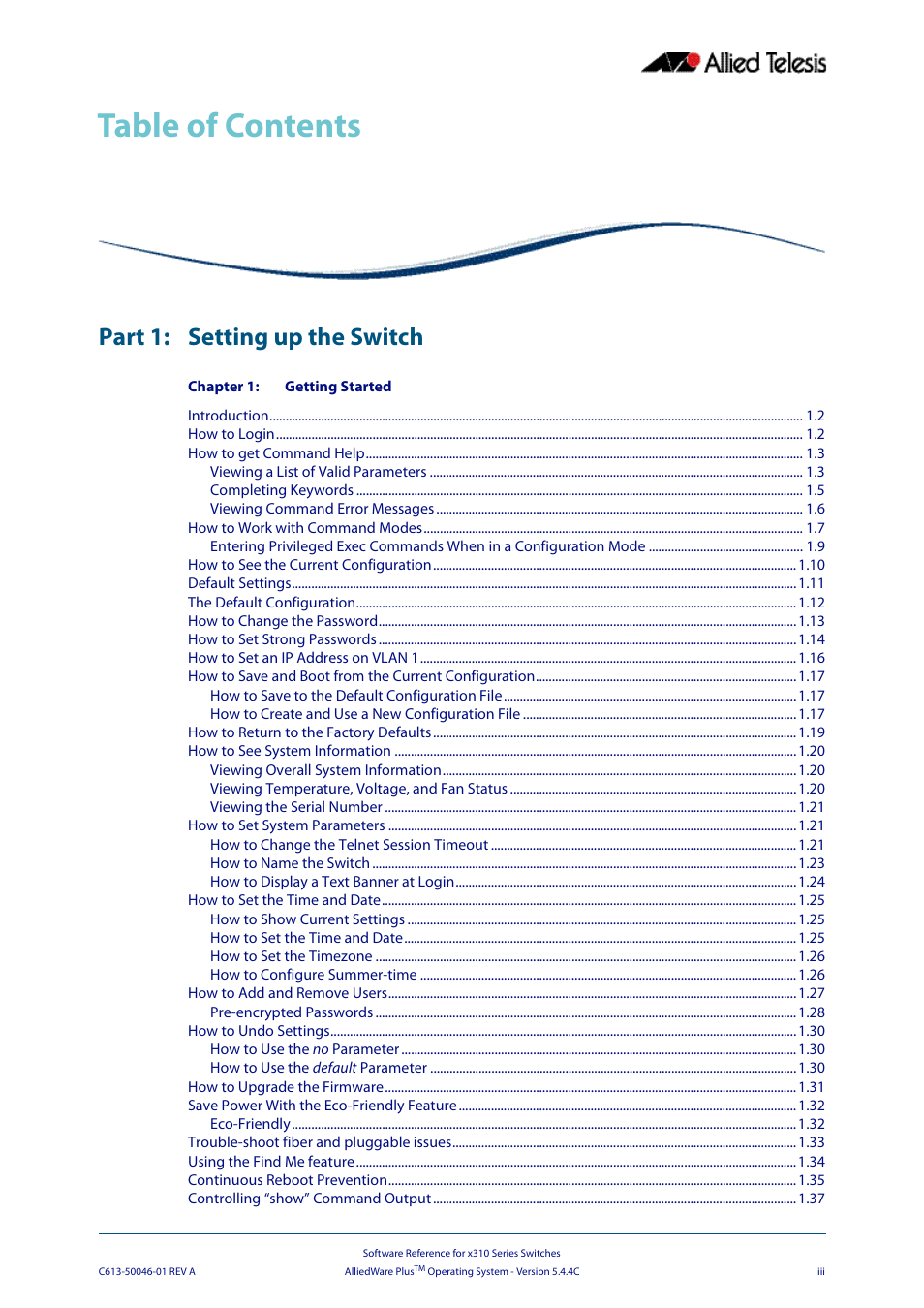 Allied Telesis AlliedWare Plus Operating System Version 5.4.4C (x310-26FT,x310-26FP,x310-50FT,x310-50FP) User Manual | Page 3 / 2220