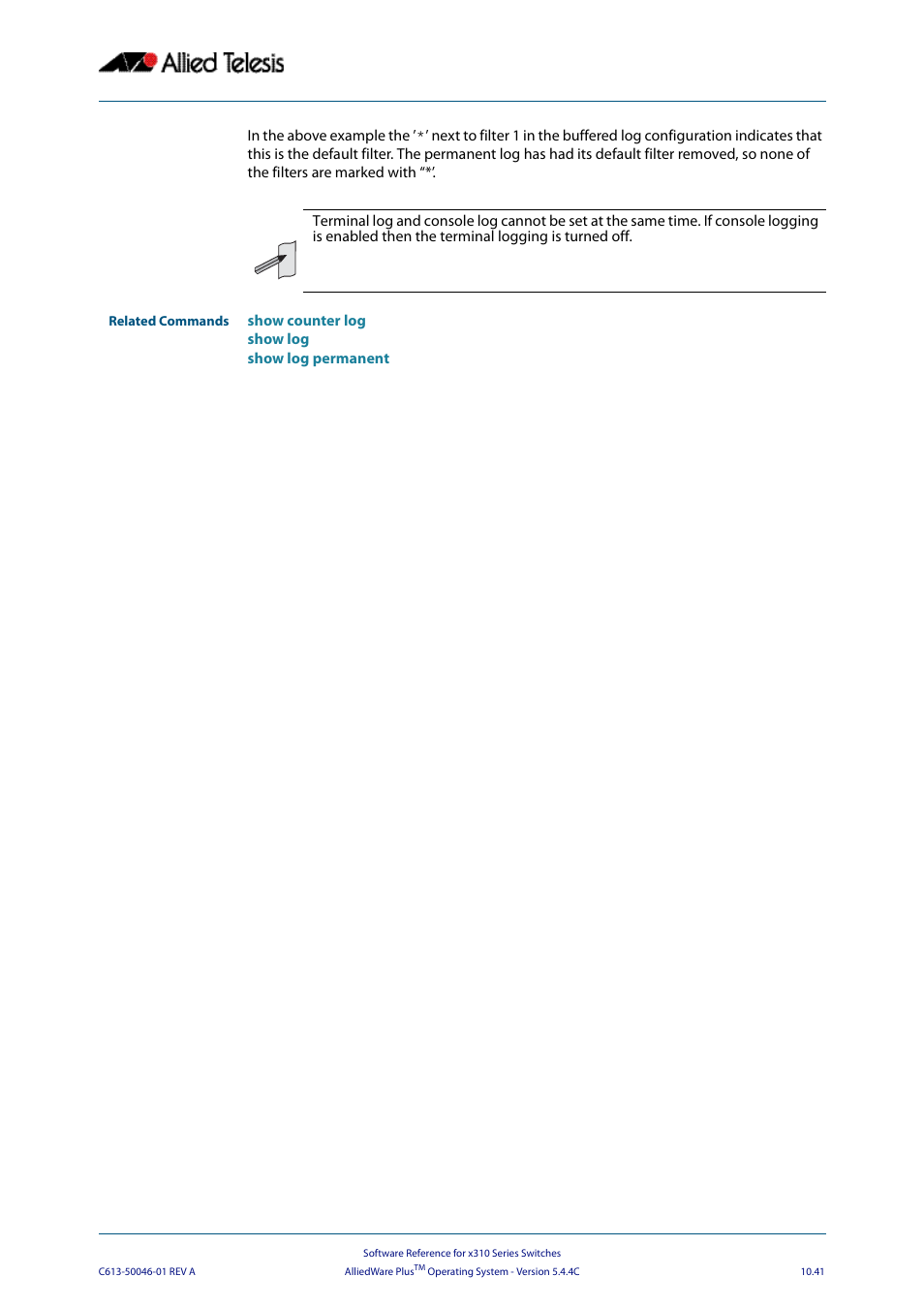 Allied Telesis AlliedWare Plus Operating System Version 5.4.4C (x310-26FT,x310-26FP,x310-50FT,x310-50FP) User Manual | Page 313 / 2220
