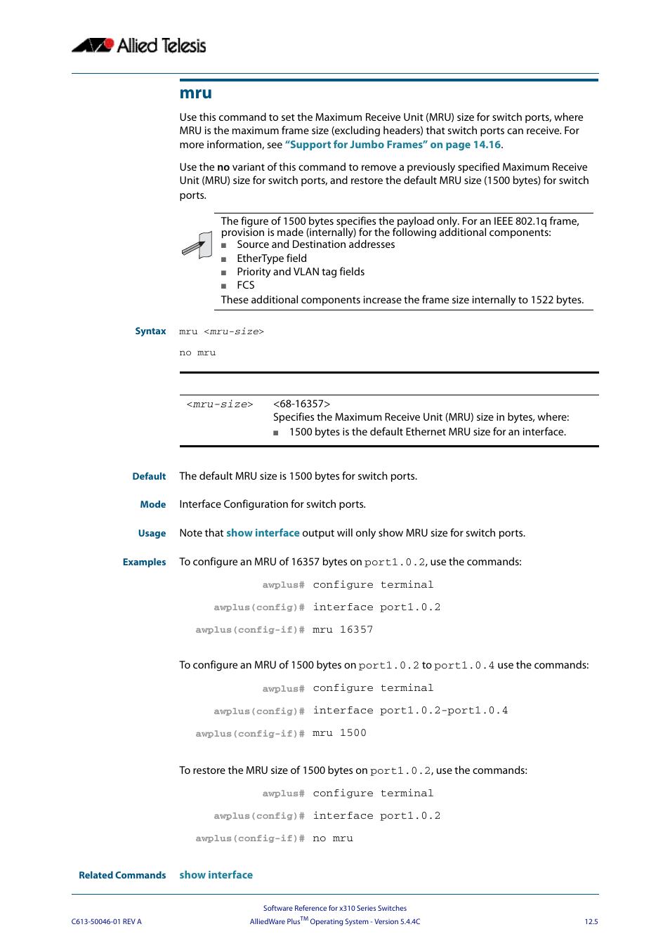 Allied Telesis AlliedWare Plus Operating System Version 5.4.4C (x310-26FT,x310-26FP,x310-50FT,x310-50FP) User Manual | Page 325 / 2220