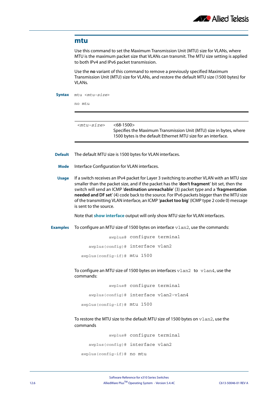 Allied Telesis AlliedWare Plus Operating System Version 5.4.4C (x310-26FT,x310-26FP,x310-50FT,x310-50FP) User Manual | Page 326 / 2220