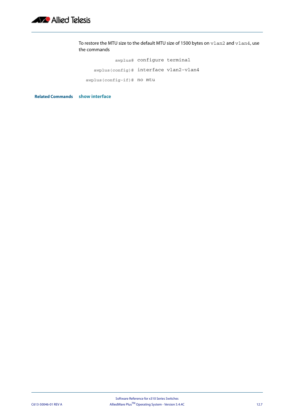 Allied Telesis AlliedWare Plus Operating System Version 5.4.4C (x310-26FT,x310-26FP,x310-50FT,x310-50FP) User Manual | Page 327 / 2220