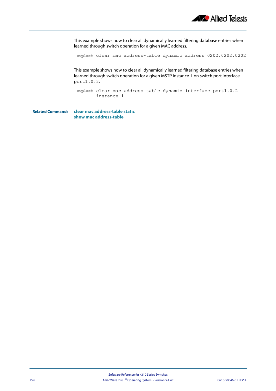 Allied Telesis AlliedWare Plus Operating System Version 5.4.4C (x310-26FT,x310-26FP,x310-50FT,x310-50FP) User Manual | Page 368 / 2220