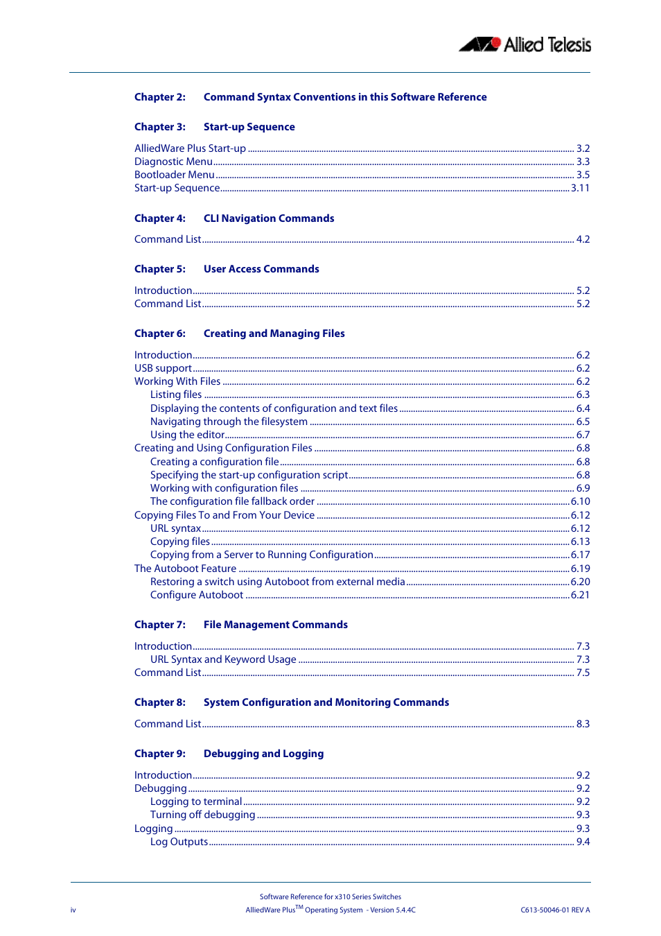 Allied Telesis AlliedWare Plus Operating System Version 5.4.4C (x310-26FT,x310-26FP,x310-50FT,x310-50FP) User Manual | Page 4 / 2220