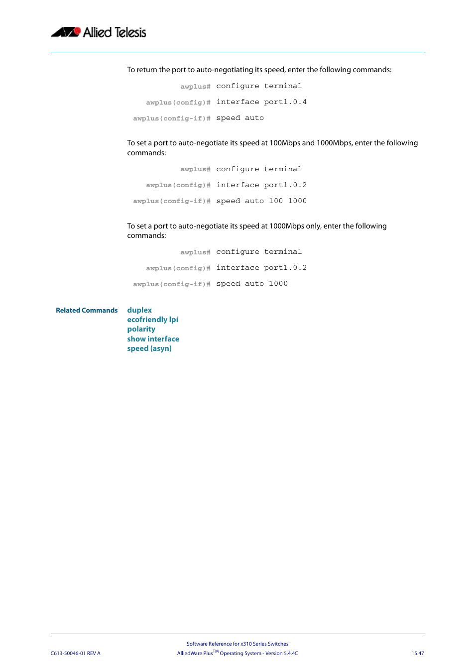 Allied Telesis AlliedWare Plus Operating System Version 5.4.4C (x310-26FT,x310-26FP,x310-50FT,x310-50FP) User Manual | Page 409 / 2220