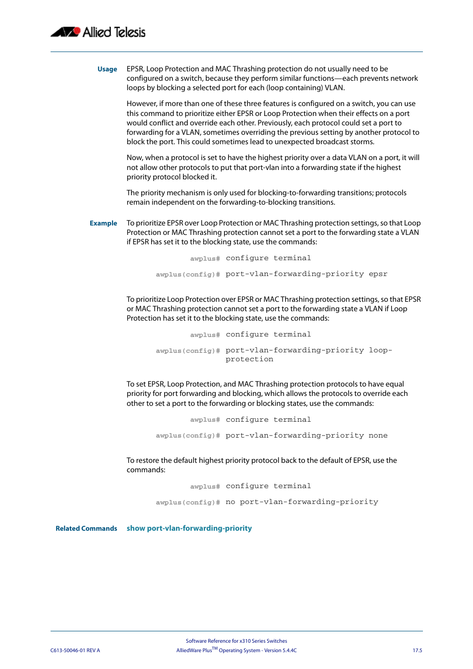 Allied Telesis AlliedWare Plus Operating System Version 5.4.4C (x310-26FT,x310-26FP,x310-50FT,x310-50FP) User Manual | Page 433 / 2220