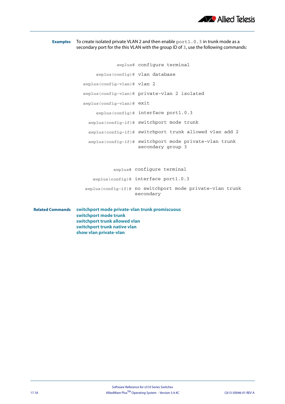 Allied Telesis AlliedWare Plus Operating System Version 5.4.4C (x310-26FT,x310-26FP,x310-50FT,x310-50FP) User Manual | Page 446 / 2220