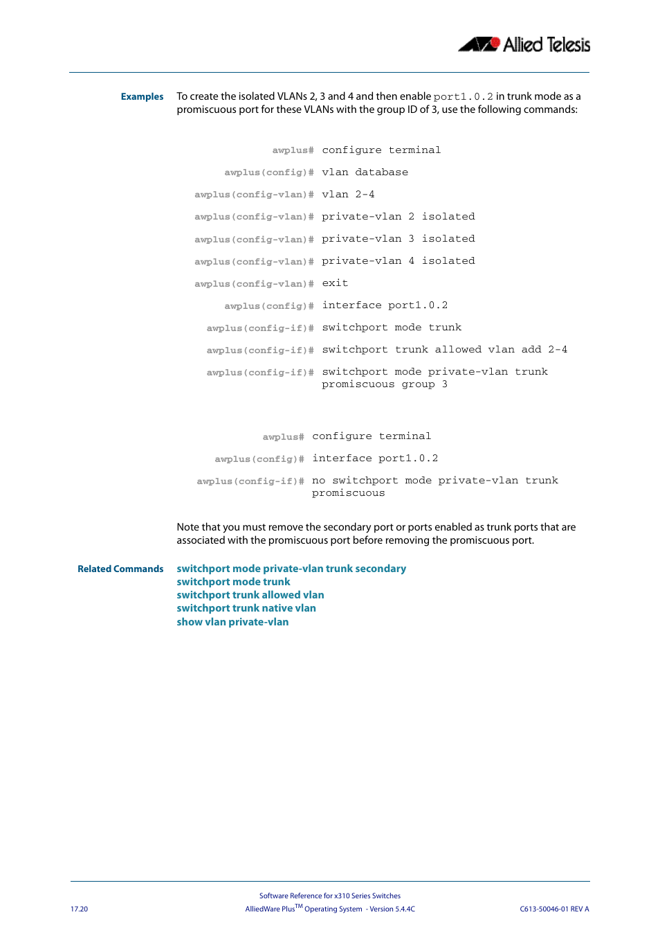 Allied Telesis AlliedWare Plus Operating System Version 5.4.4C (x310-26FT,x310-26FP,x310-50FT,x310-50FP) User Manual | Page 448 / 2220