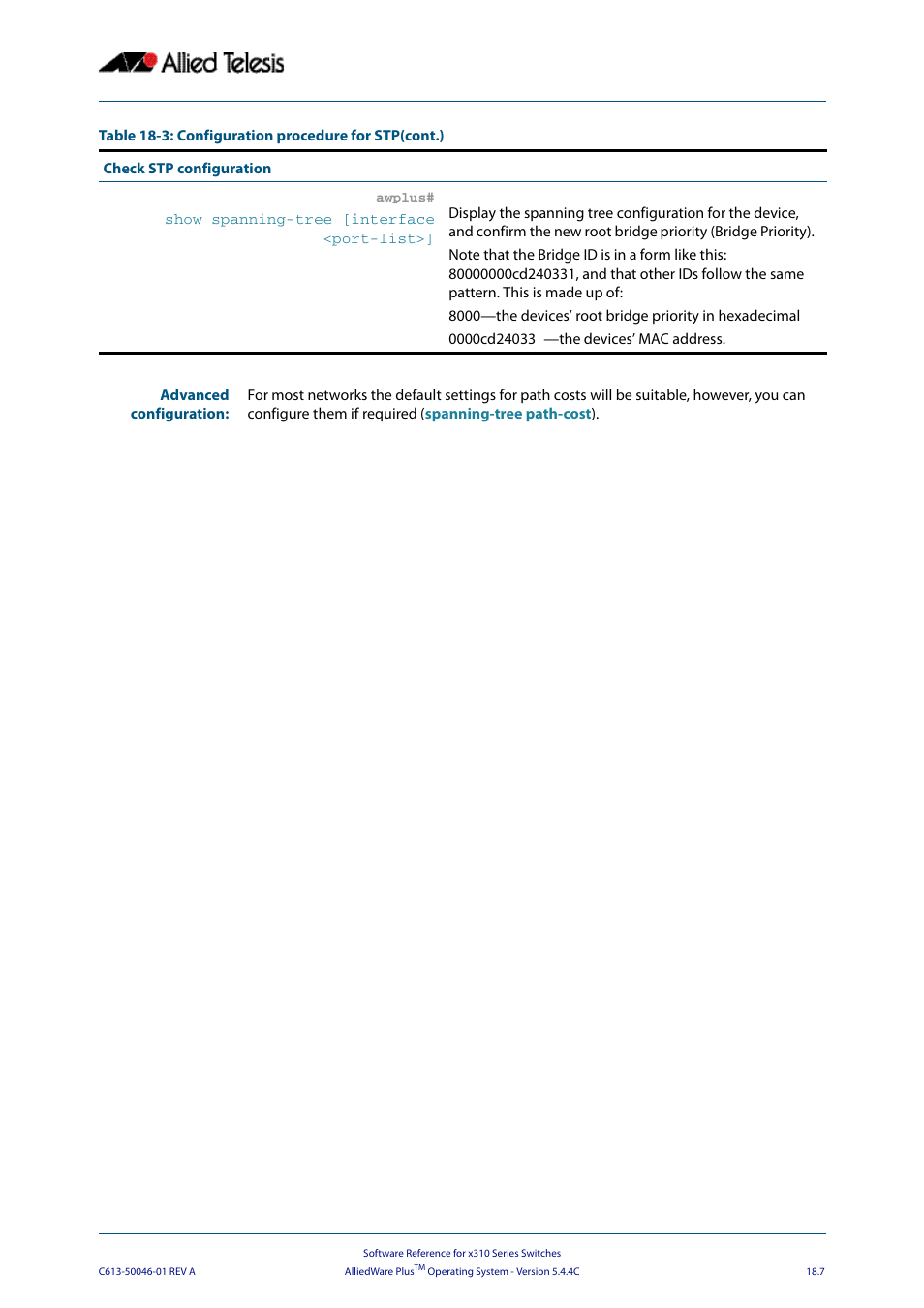 Allied Telesis AlliedWare Plus Operating System Version 5.4.4C (x310-26FT,x310-26FP,x310-50FT,x310-50FP) User Manual | Page 475 / 2220