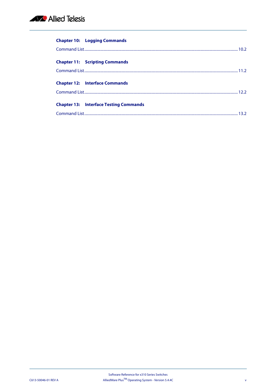 Allied Telesis AlliedWare Plus Operating System Version 5.4.4C (x310-26FT,x310-26FP,x310-50FT,x310-50FP) User Manual | Page 5 / 2220