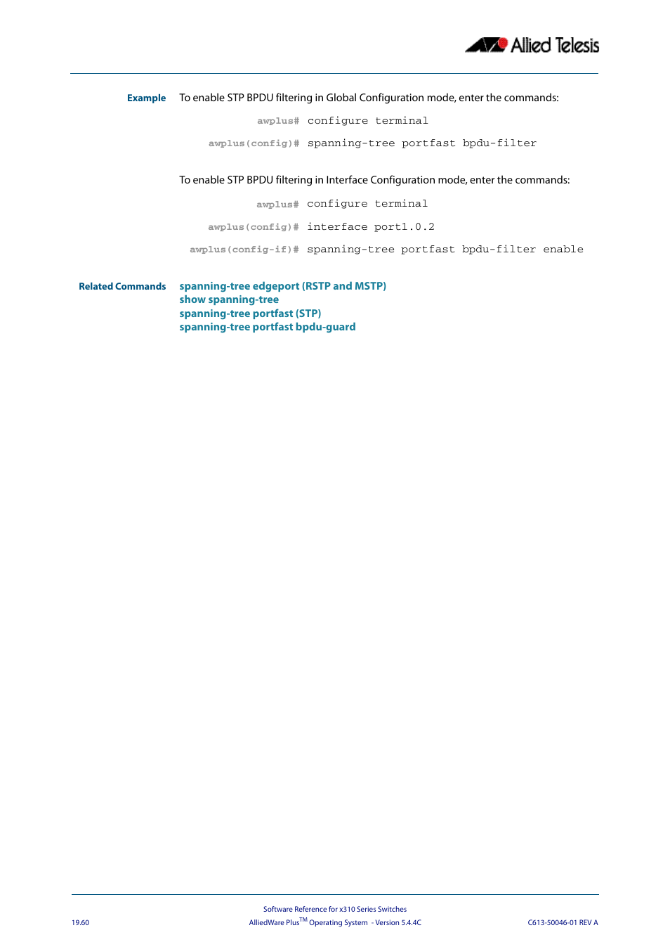 Allied Telesis AlliedWare Plus Operating System Version 5.4.4C (x310-26FT,x310-26FP,x310-50FT,x310-50FP) User Manual | Page 550 / 2220