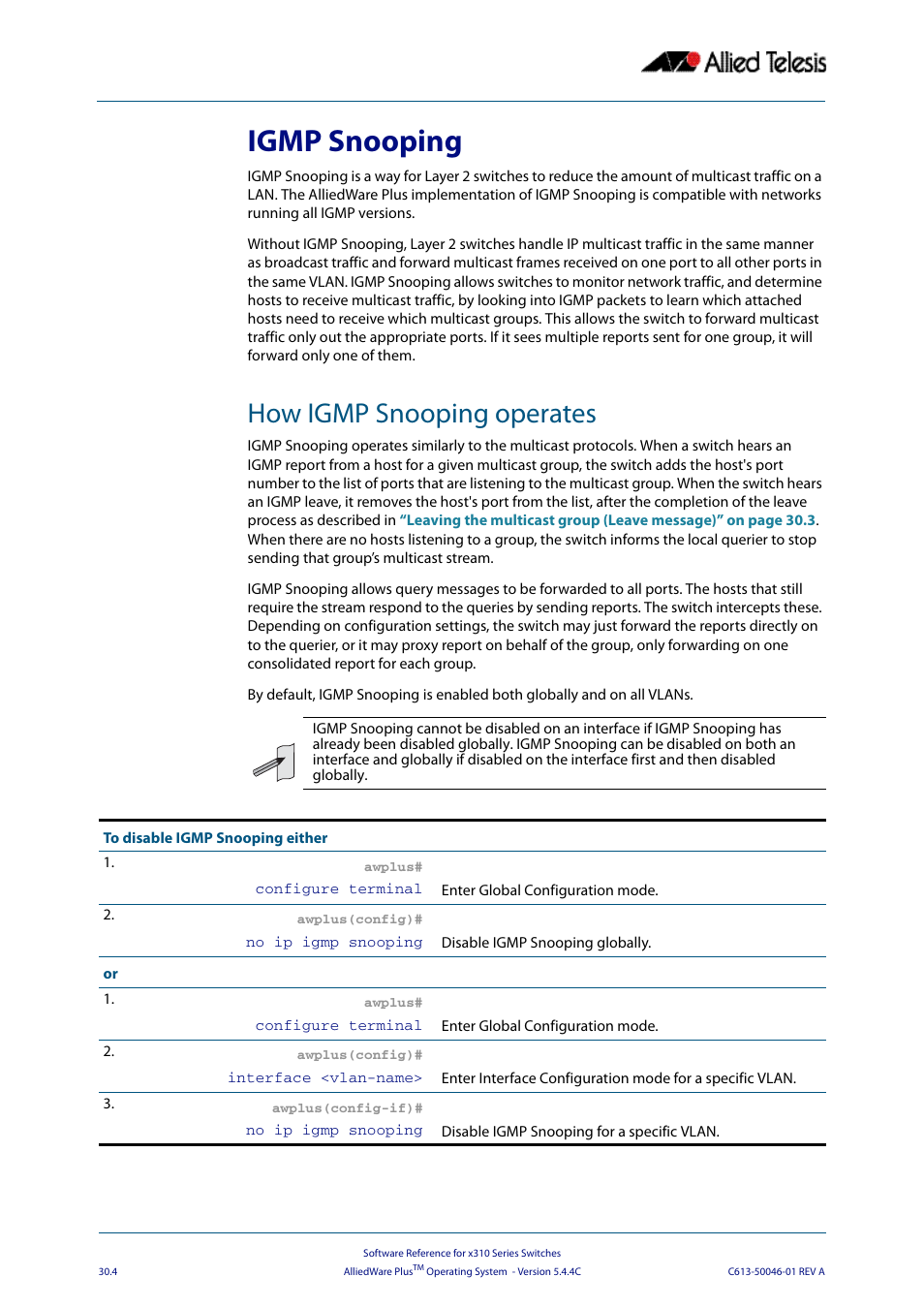 Igmp snooping, How igmp snooping operates | Allied Telesis AlliedWare Plus Operating System Version 5.4.4C (x310-26FT,x310-26FP,x310-50FT,x310-50FP) User Manual | Page 730 / 2220