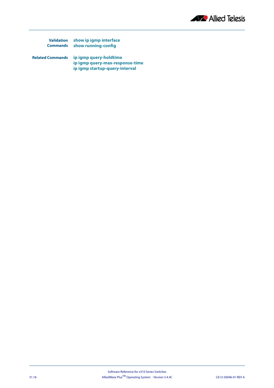 Allied Telesis AlliedWare Plus Operating System Version 5.4.4C (x310-26FT,x310-26FP,x310-50FT,x310-50FP) User Manual | Page 754 / 2220