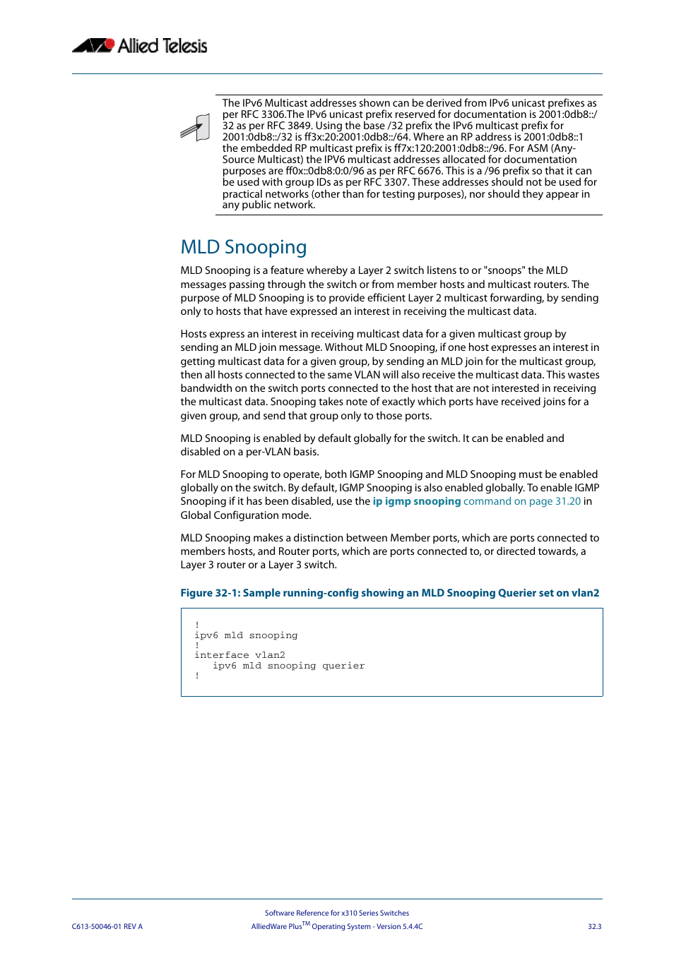 Mld snooping | Allied Telesis AlliedWare Plus Operating System Version 5.4.4C (x310-26FT,x310-26FP,x310-50FT,x310-50FP) User Manual | Page 787 / 2220