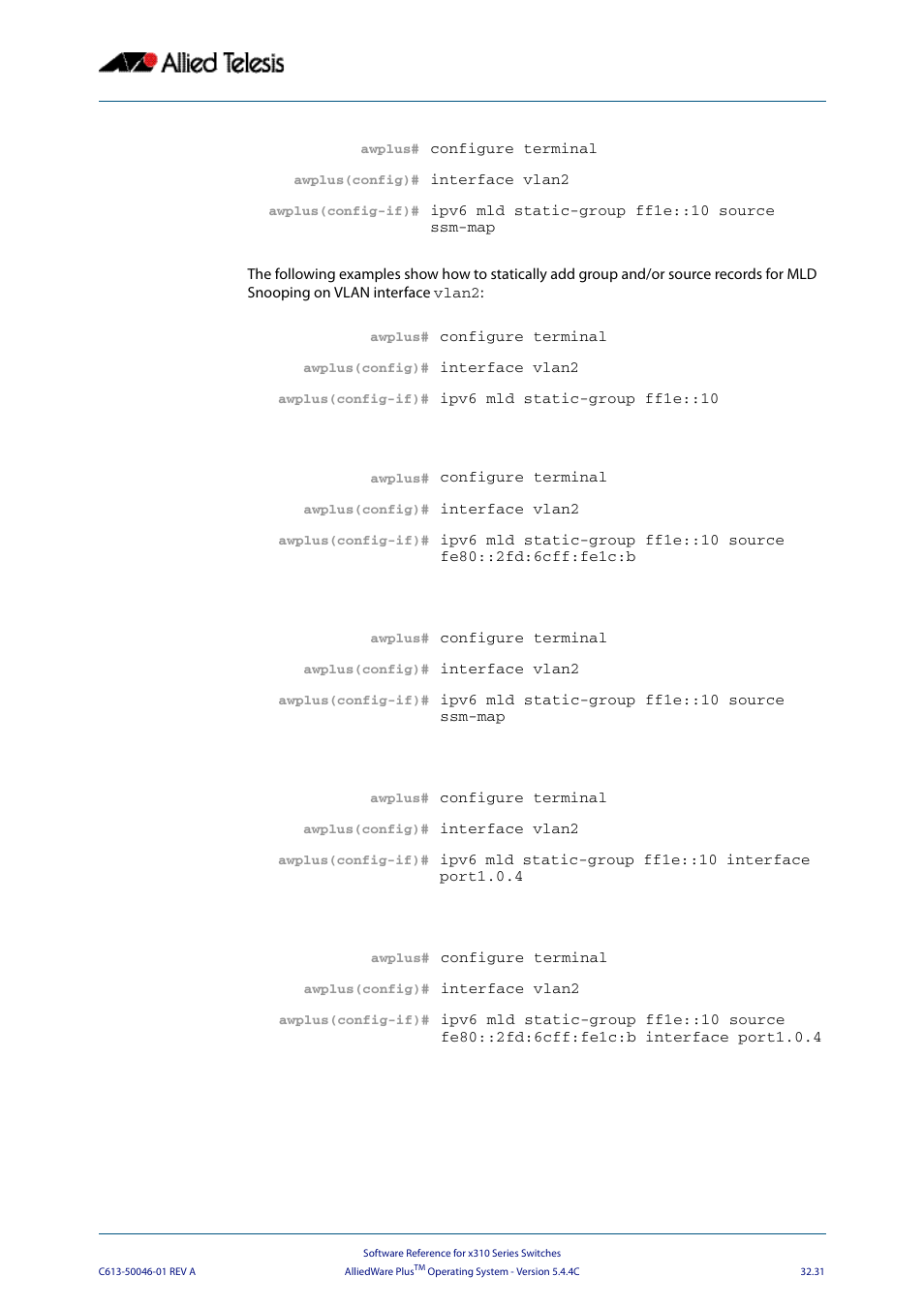 Allied Telesis AlliedWare Plus Operating System Version 5.4.4C (x310-26FT,x310-26FP,x310-50FT,x310-50FP) User Manual | Page 815 / 2220