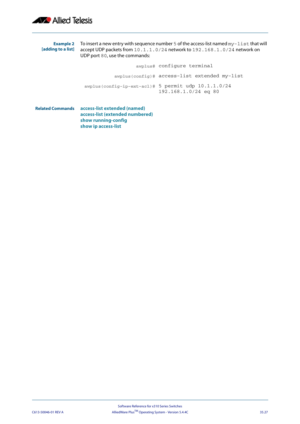 Allied Telesis AlliedWare Plus Operating System Version 5.4.4C (x310-26FT,x310-26FP,x310-50FT,x310-50FP) User Manual | Page 913 / 2220