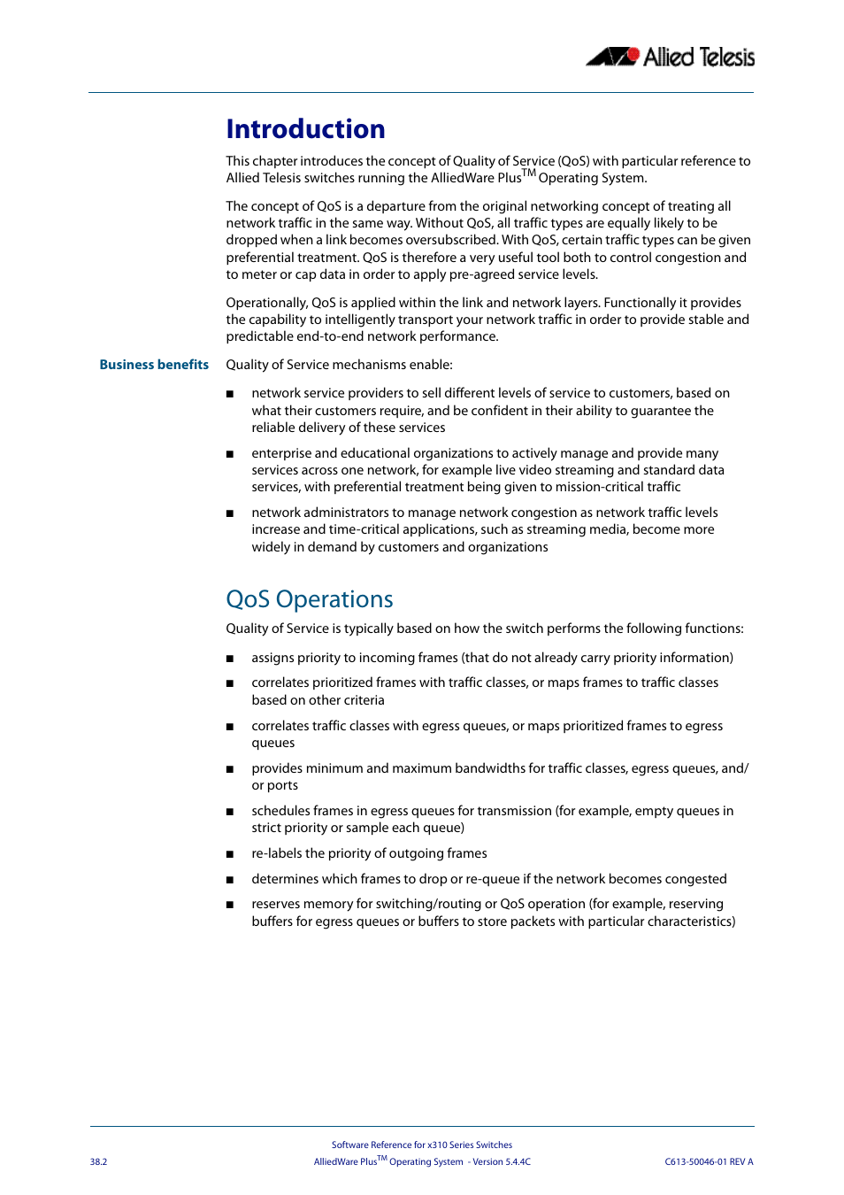 Introduction, Qos operations | Allied Telesis AlliedWare Plus Operating System Version 5.4.4C (x310-26FT,x310-26FP,x310-50FT,x310-50FP) User Manual | Page 974 / 2220