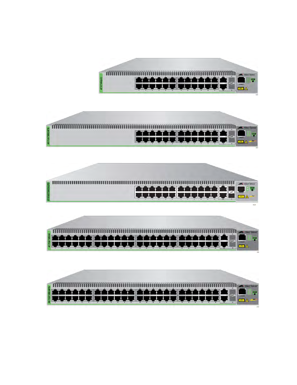 Front panels | Allied Telesis FS970M Series User Manual | Page 22 / 106