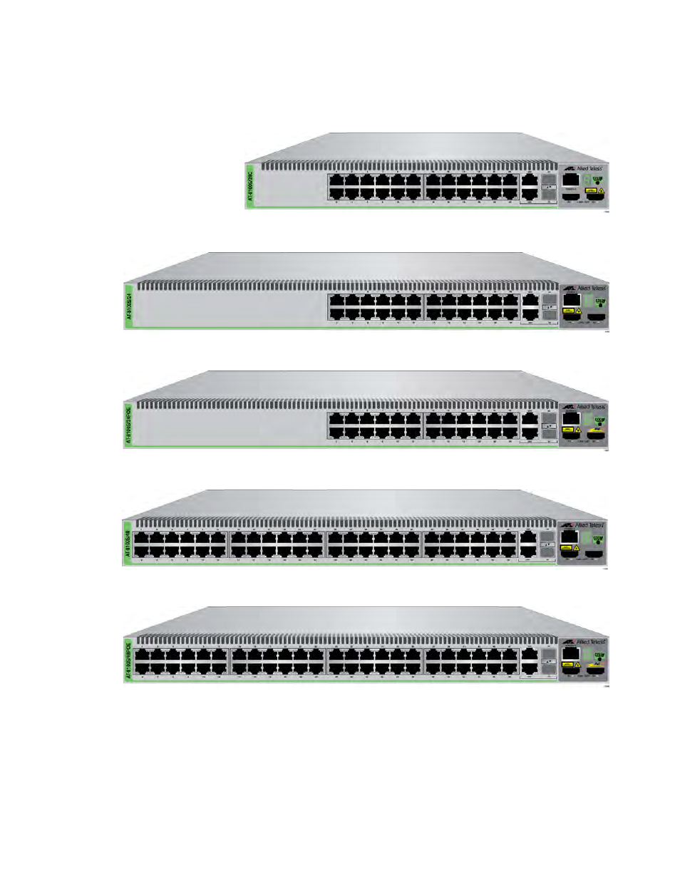 Front panels | Allied Telesis 8100S Series User Manual | Page 25 / 116