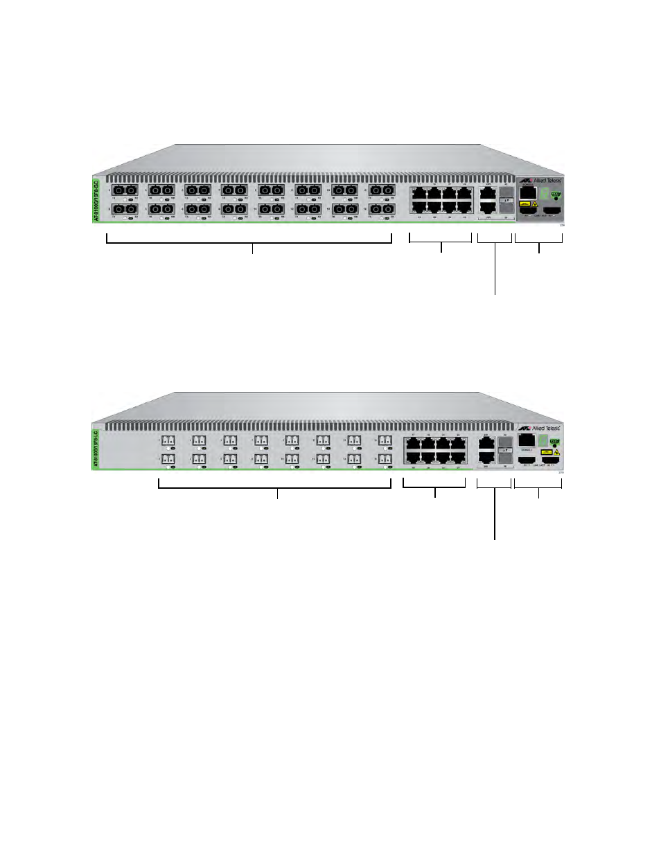 Front panels | Allied Telesis 8100S Series User Manual | Page 28 / 116