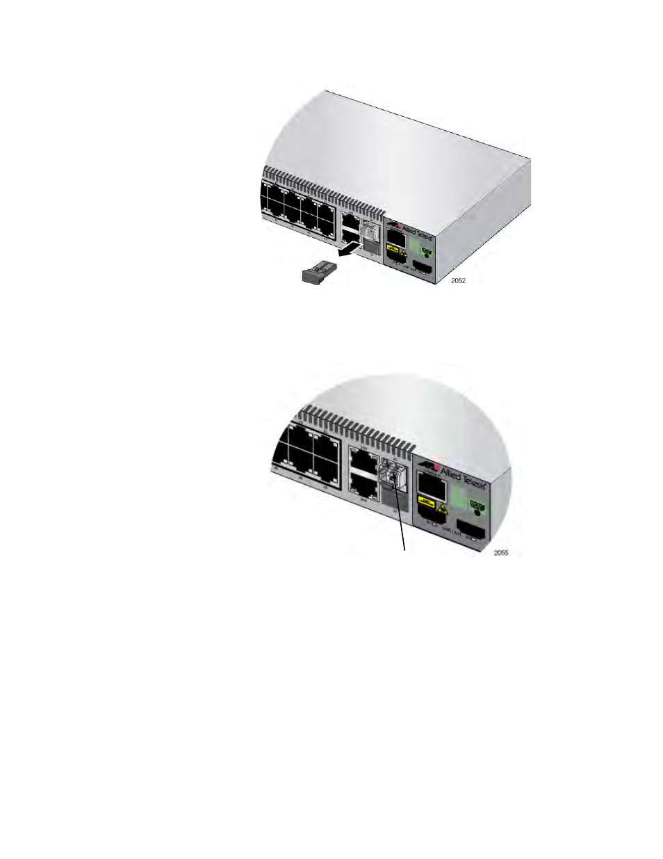 Removing the dust cover from the sfp module, Positioning the sfp handle in the upright position | Allied Telesis 8100S Series User Manual | Page 108 / 140