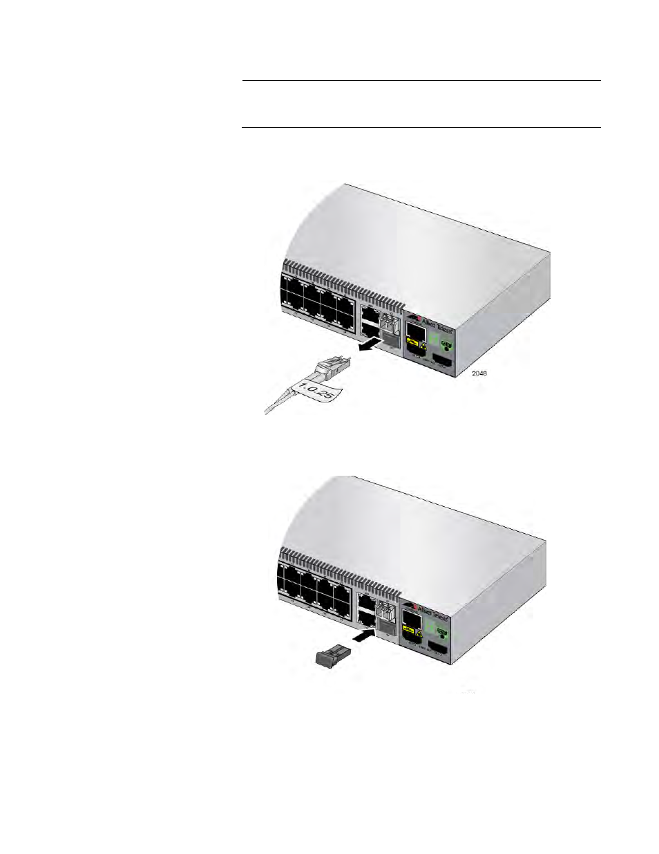 Removing the fiber optic cable from the sfp module, Installing the dust cover on the sfp module | Allied Telesis 8100S Series User Manual | Page 123 / 140