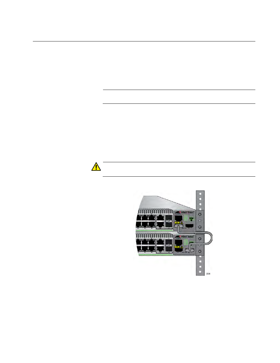 Cabling the stacking ports, Connecting the stacking cable | Allied Telesis 8100S Series User Manual | Page 87 / 140