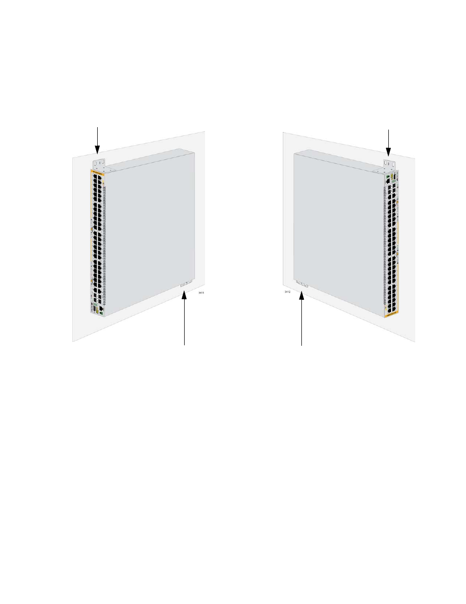 Positions of the brackets, Plywood base for a wall with wooden studs, Figure 32: bracket positions on the switch | Allied Telesis x310 Series User Manual | Page 75 / 116