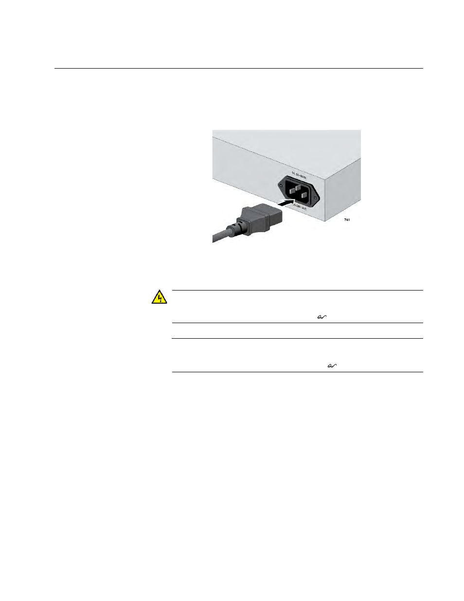 Powering on the switch, Plugging in the ac power cord | Allied Telesis AT-GS950/48 User Manual | Page 41 / 52