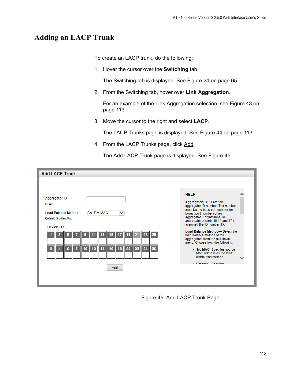 Adding an lacp trunk | Allied Telesis AT-8100 Series User Manual | Page 115 / 330