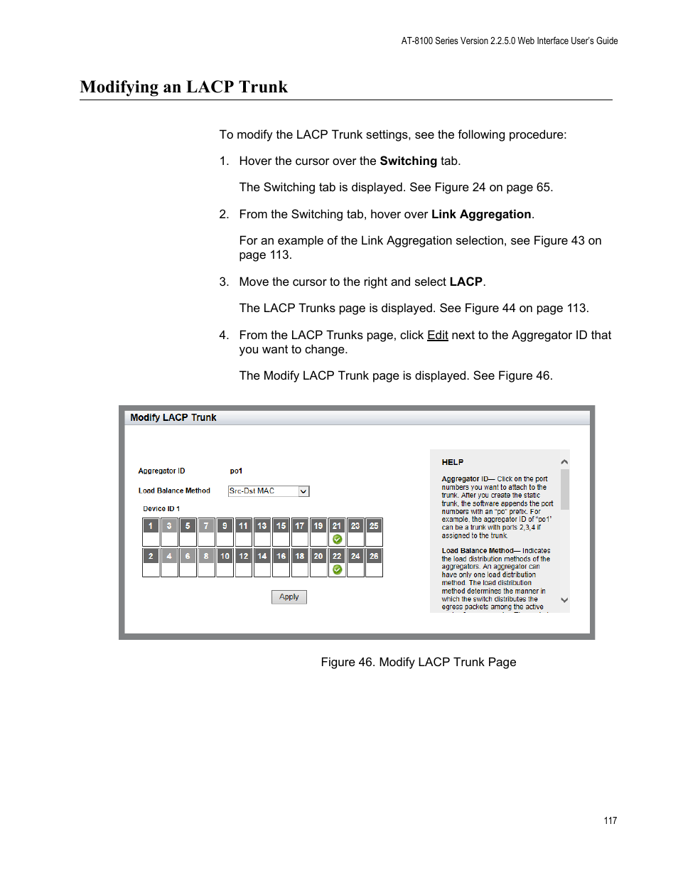 Modifying an lacp trunk | Allied Telesis AT-8100 Series User Manual | Page 117 / 330