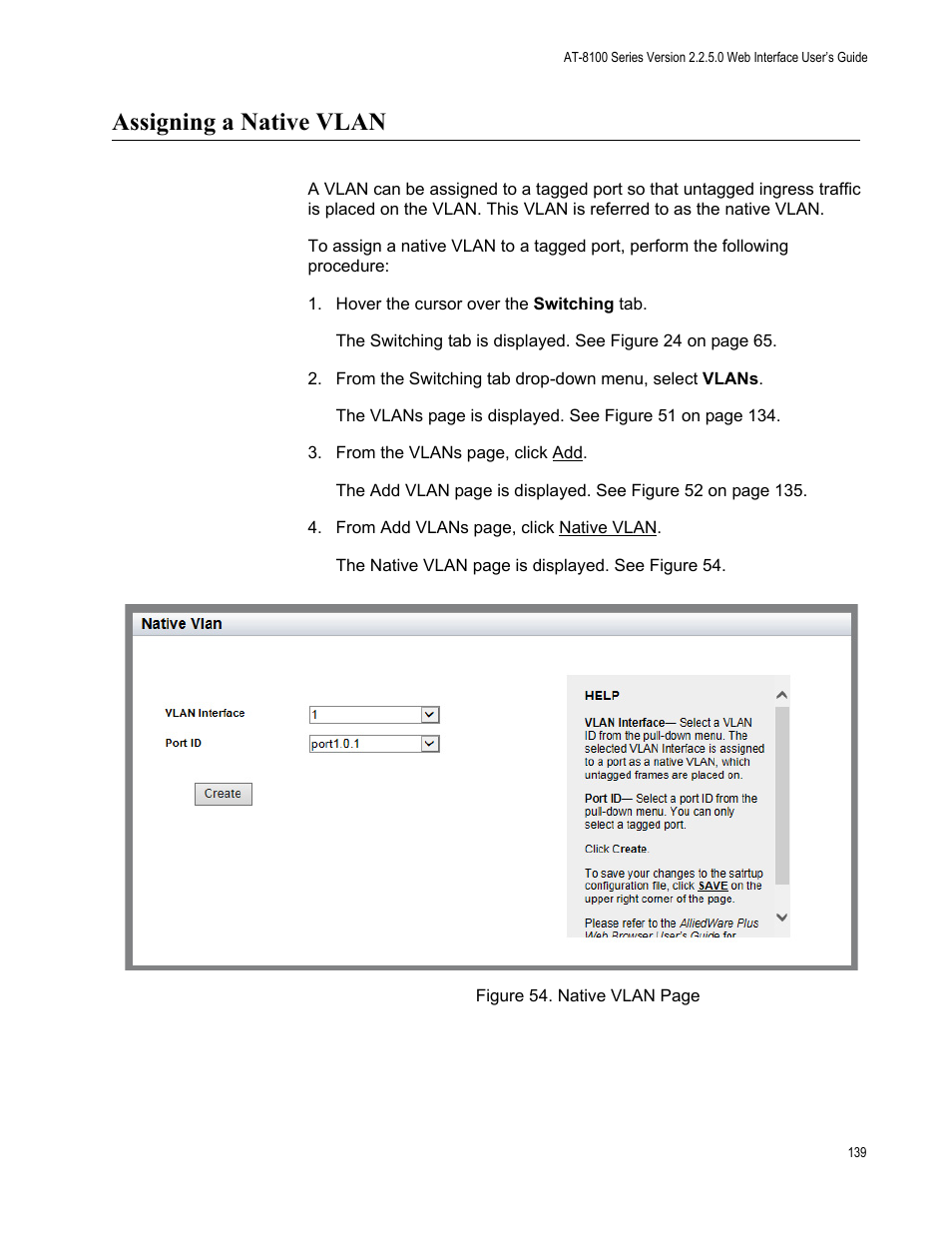 Assigning a native vlan | Allied Telesis AT-8100 Series User Manual | Page 139 / 330