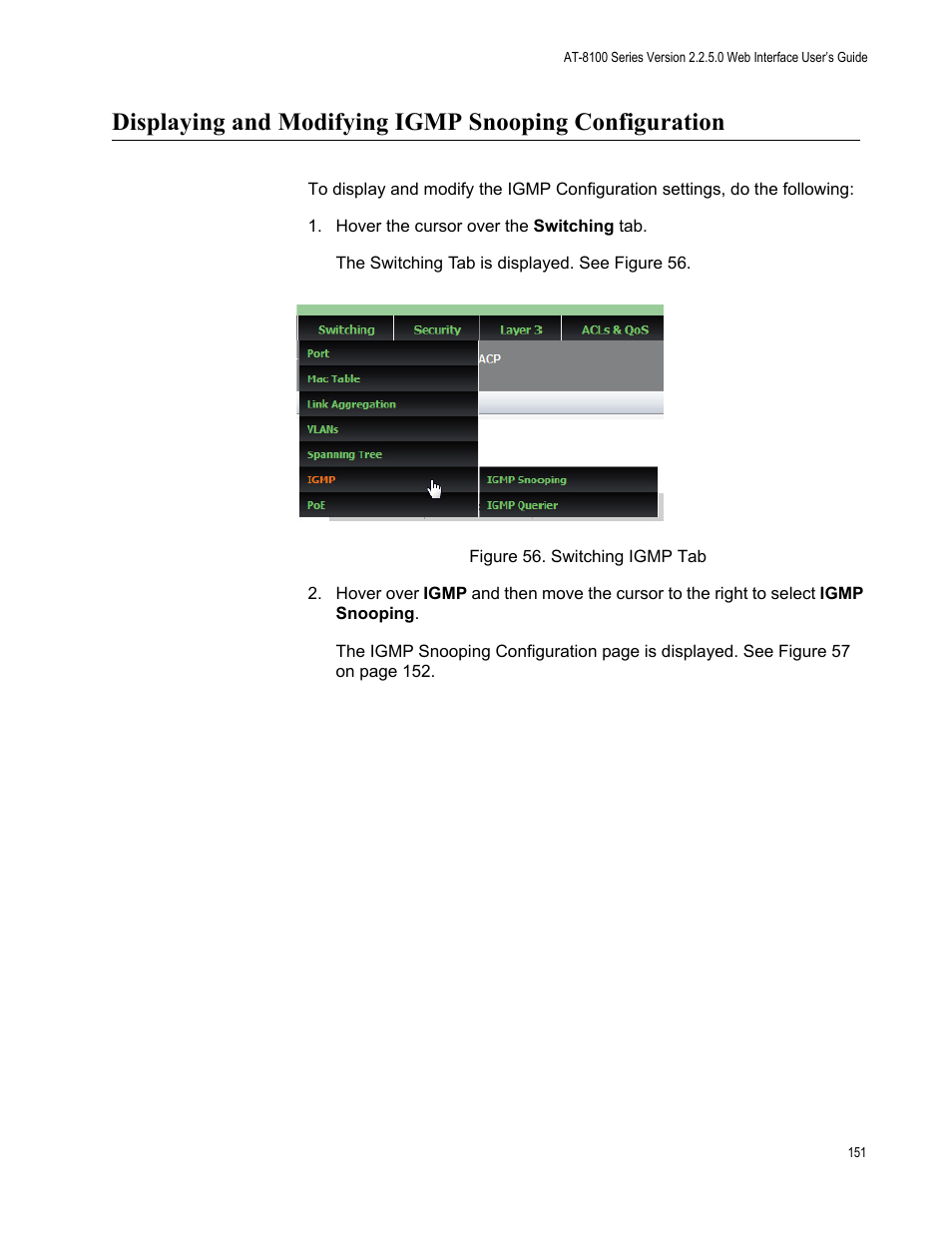 Figure 56: switching igmp tab | Allied Telesis AT-8100 Series User Manual | Page 151 / 330