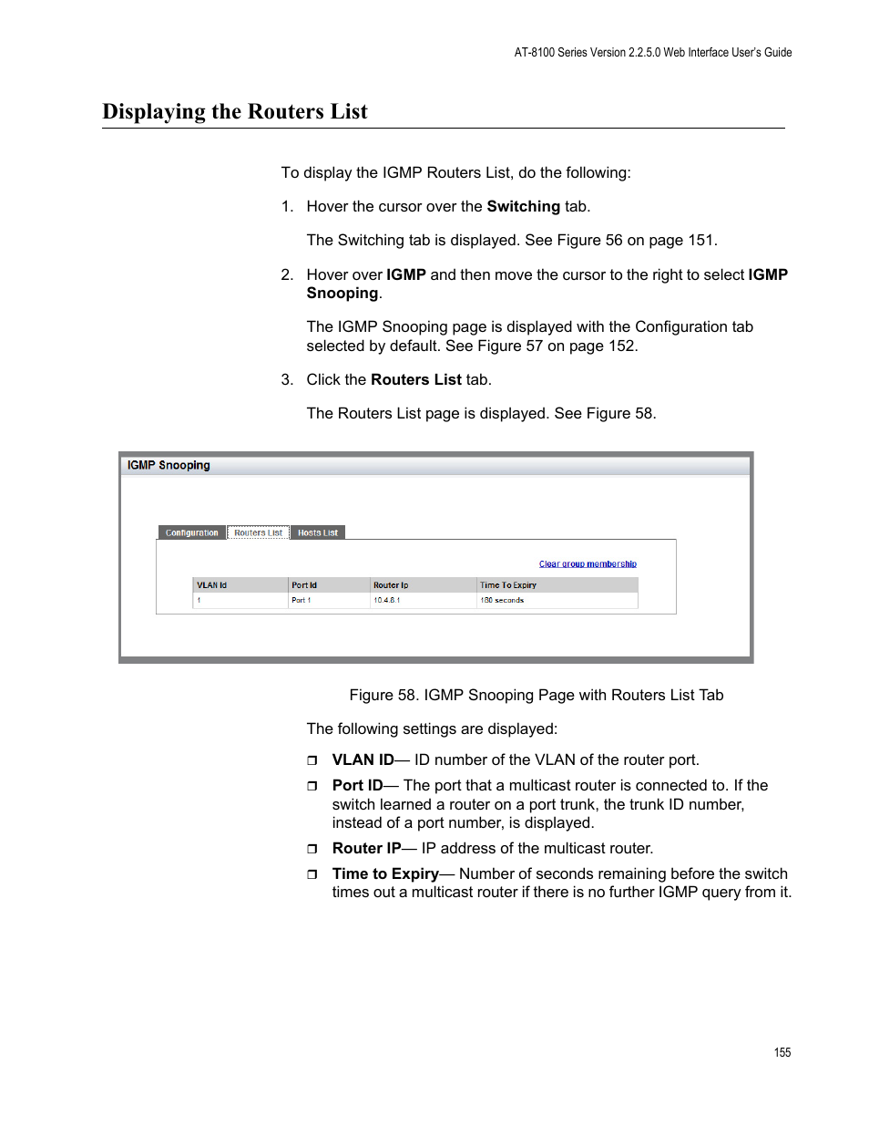 Displaying the routers list | Allied Telesis AT-8100 Series User Manual | Page 155 / 330