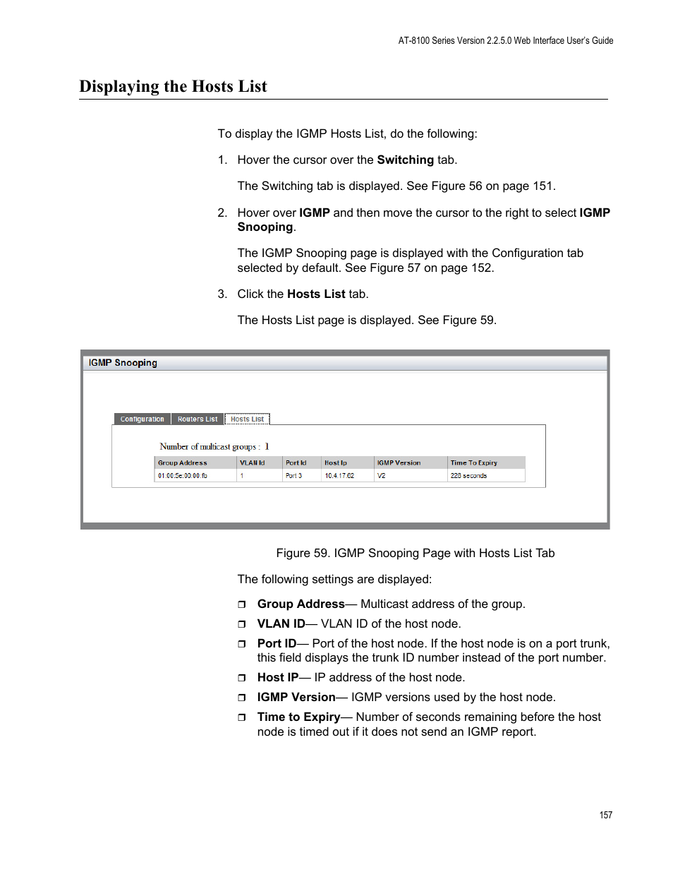 Displaying the hosts list | Allied Telesis AT-8100 Series User Manual | Page 157 / 330