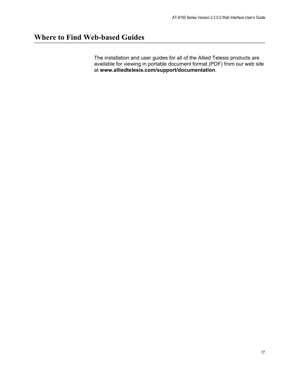 Where to find web-based guides | Allied Telesis AT-8100 Series User Manual | Page 17 / 330