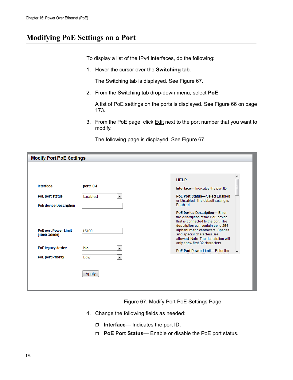 Modifying poe settings on a port | Allied Telesis AT-8100 Series User Manual | Page 176 / 330