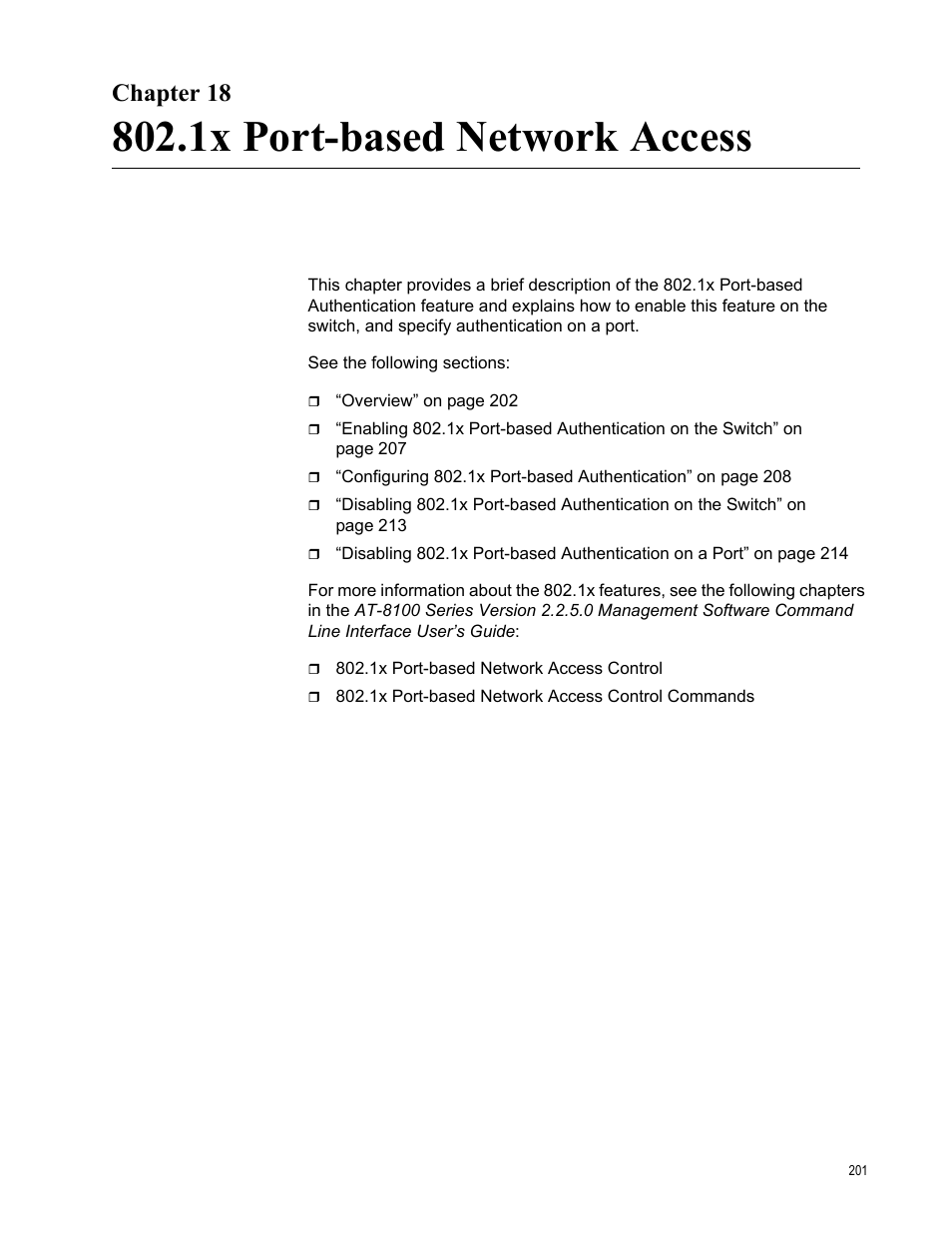 Chapter 18, 1x port-based network access | Allied Telesis AT-8100 Series User Manual | Page 201 / 330