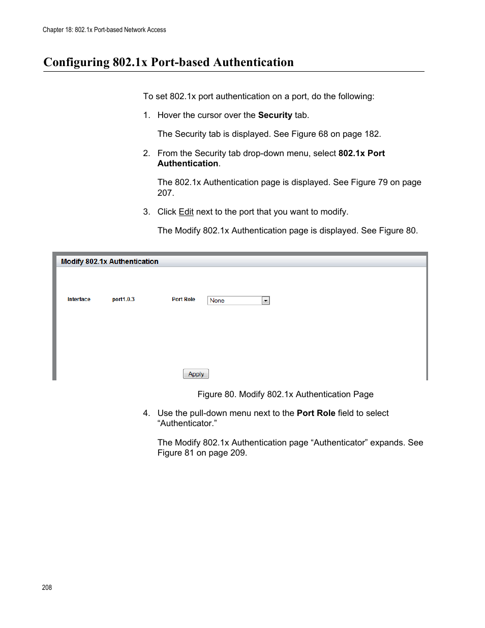 Configuring 802.1x port-based authentication | Allied Telesis AT-8100 Series User Manual | Page 208 / 330