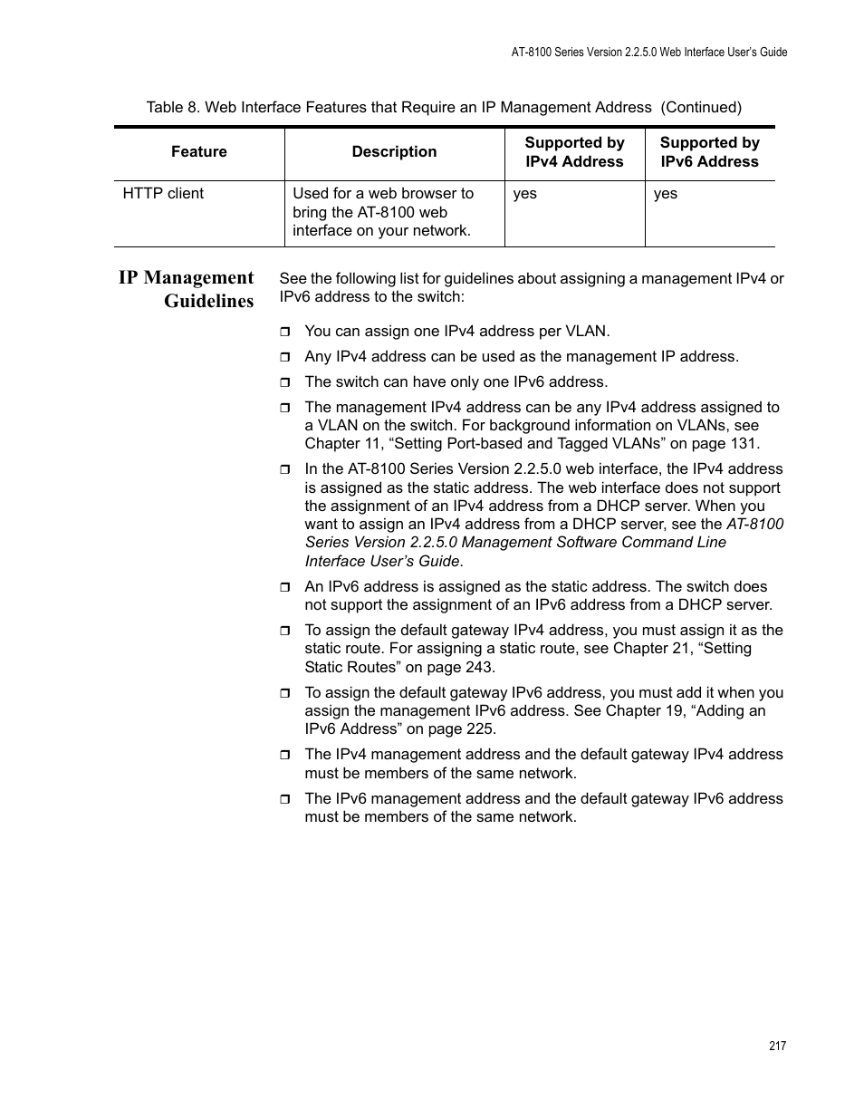 Ip management guidelines | Allied Telesis AT-8100 Series User Manual | Page 217 / 330