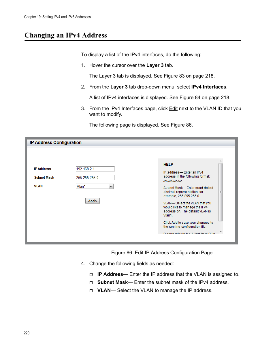 Changing an ipv4 address | Allied Telesis AT-8100 Series User Manual | Page 220 / 330