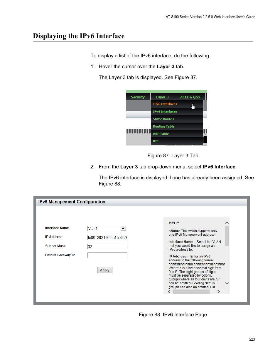 Displaying the ipv6 interface | Allied Telesis AT-8100 Series User Manual | Page 223 / 330