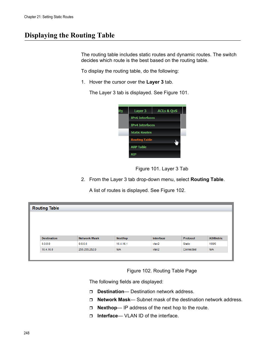 Displaying the routing table | Allied Telesis AT-8100 Series User Manual | Page 248 / 330