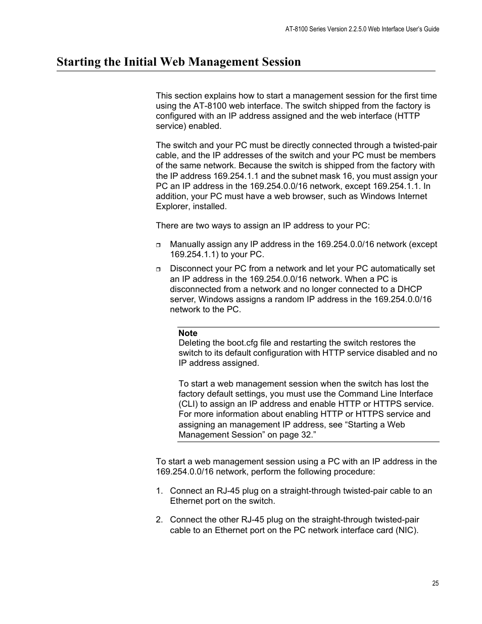 Starting the initial web management session | Allied Telesis AT-8100 Series User Manual | Page 25 / 330