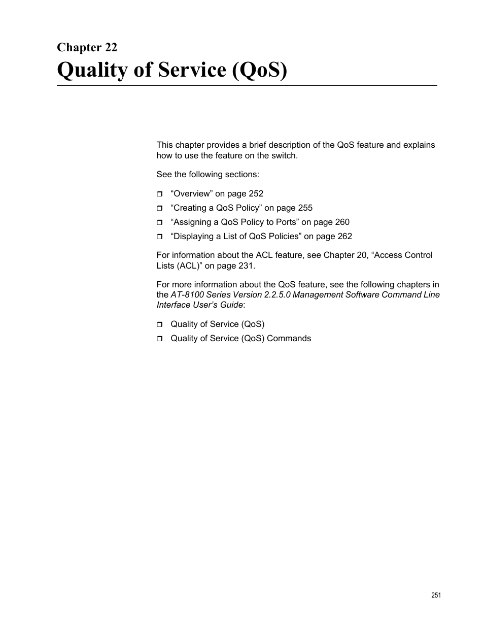 Chapter 22, Quality of service (qos) | Allied Telesis AT-8100 Series User Manual | Page 251 / 330
