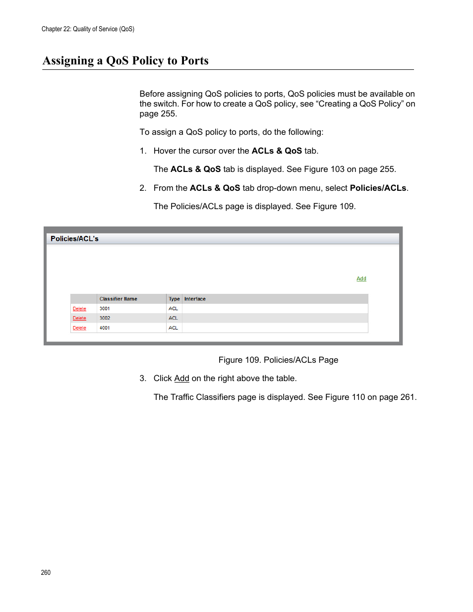 Assigning a qos policy to ports | Allied Telesis AT-8100 Series User Manual | Page 260 / 330