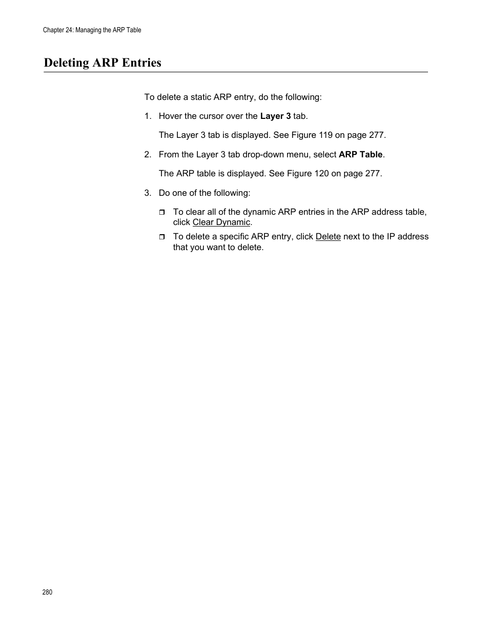Deleting arp entries | Allied Telesis AT-8100 Series User Manual | Page 280 / 330