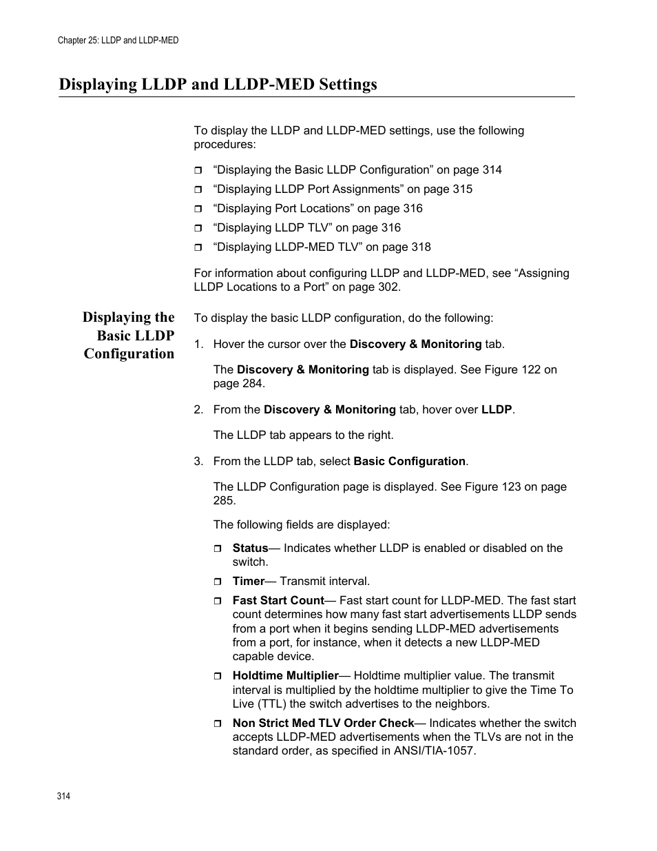 Displaying lldp and lldp-med settings, Displaying the basic lldp configuration | Allied Telesis AT-8100 Series User Manual | Page 314 / 330